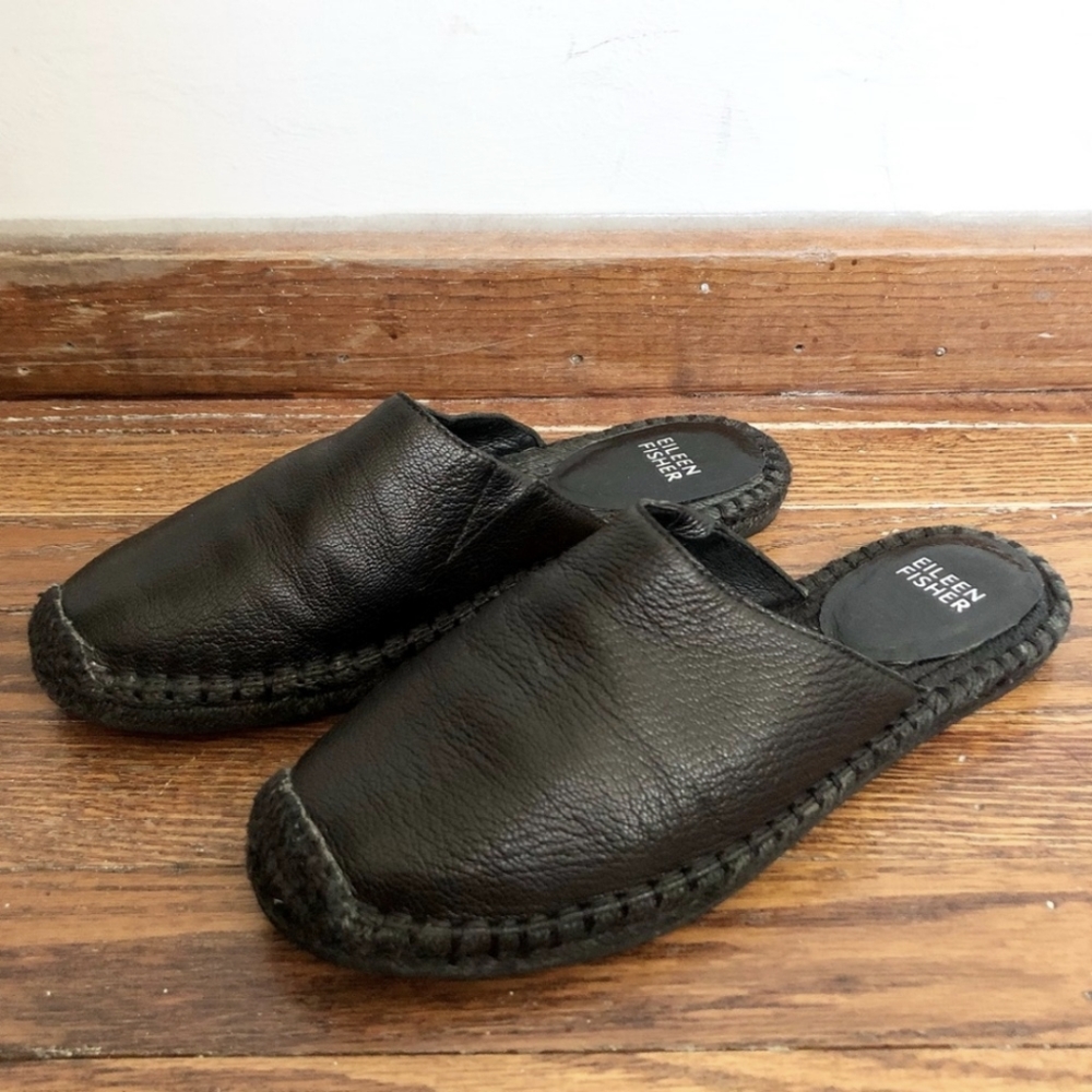 Eileen Fisher Kai black tumbled leather espadrilles